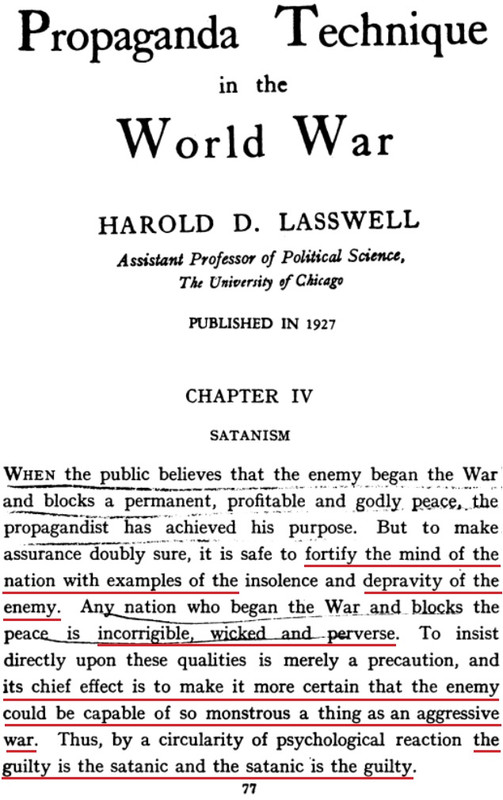 Holocaust - Propaganda Technique in the [First] World War - 1927 - Harold Lasswell - atrocity propag