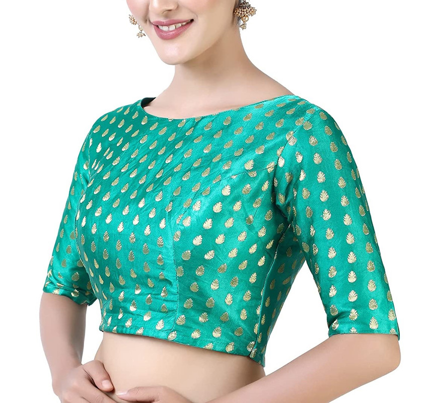 Blusa Brocado Hecha a Mano Mangas Codo Saree Blusa Falda Recortada Bollywood Choli - Imagen 14 de 24