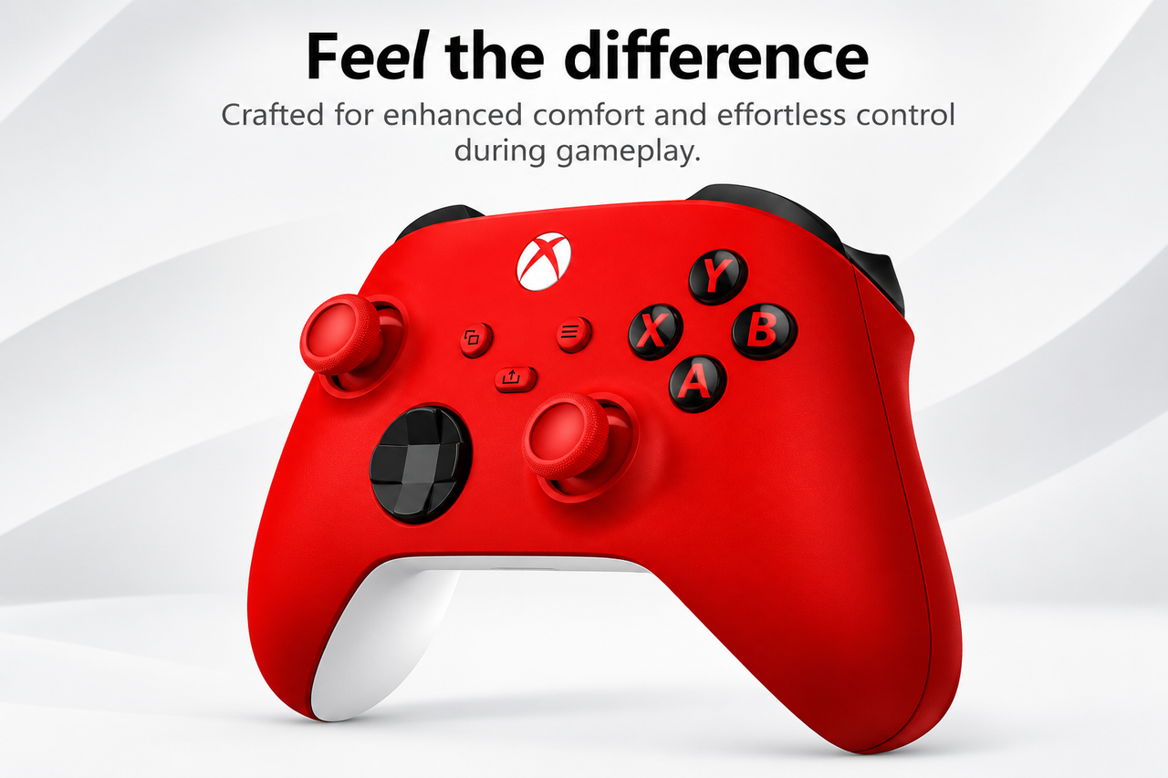 Xbox Wireless Controller Pulse Red buttons and textured grip