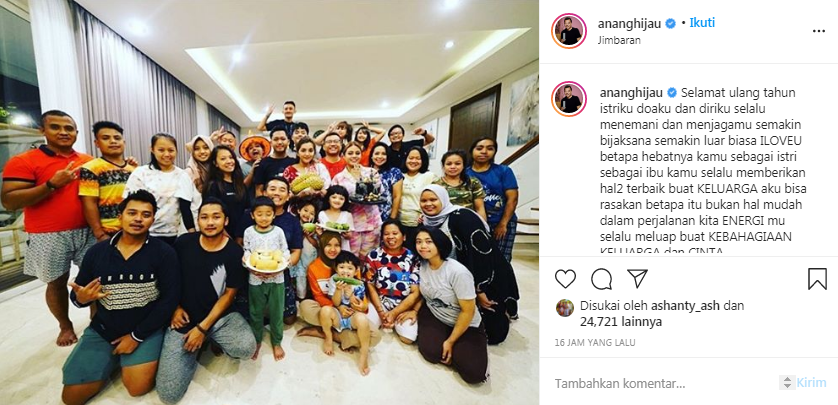 Anang Hermansyah menuliskan pesan haru di hari ulang tahun Ashanty