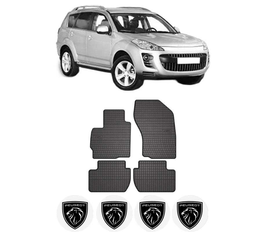 Set covorase presuri PEUGEOT 4007 (VU_, VV_) din 2007-2013, auto, din cauciuc thermoplastic, 4 Stickere auto cu PEUGEOT