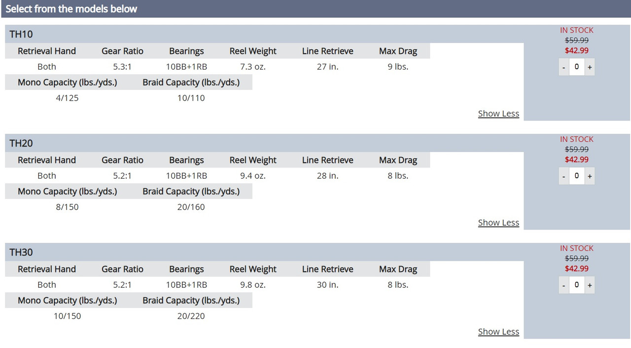 Quantum reel sizes