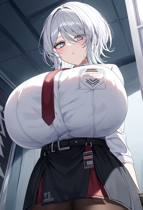 depth of field, 1girl, faust (limbus company), short hair, white hair, {{giganti s-2620685884