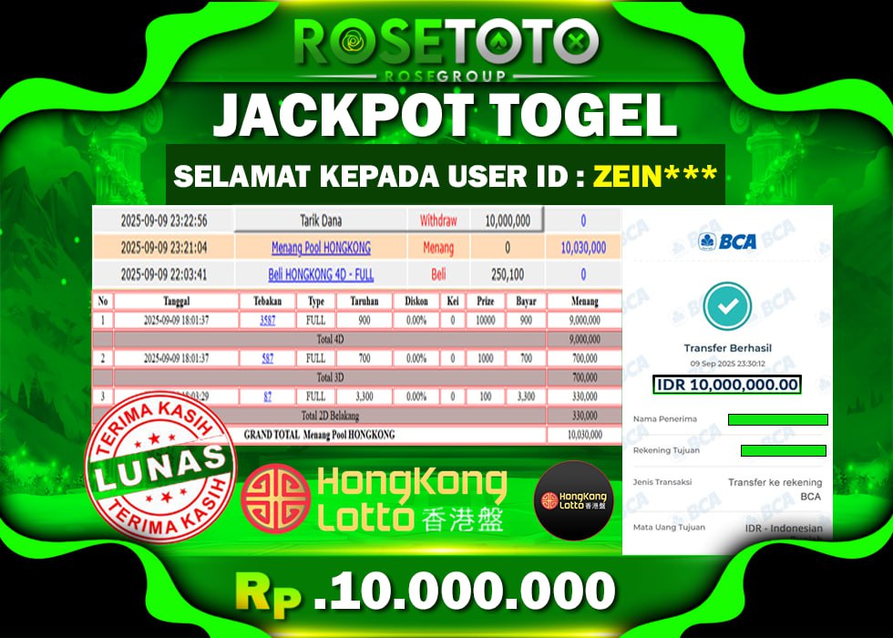 ROSETOTO JACKPOT TOGEL HONGKONG LOTTO Rp.10.000.000.,- LUNAS