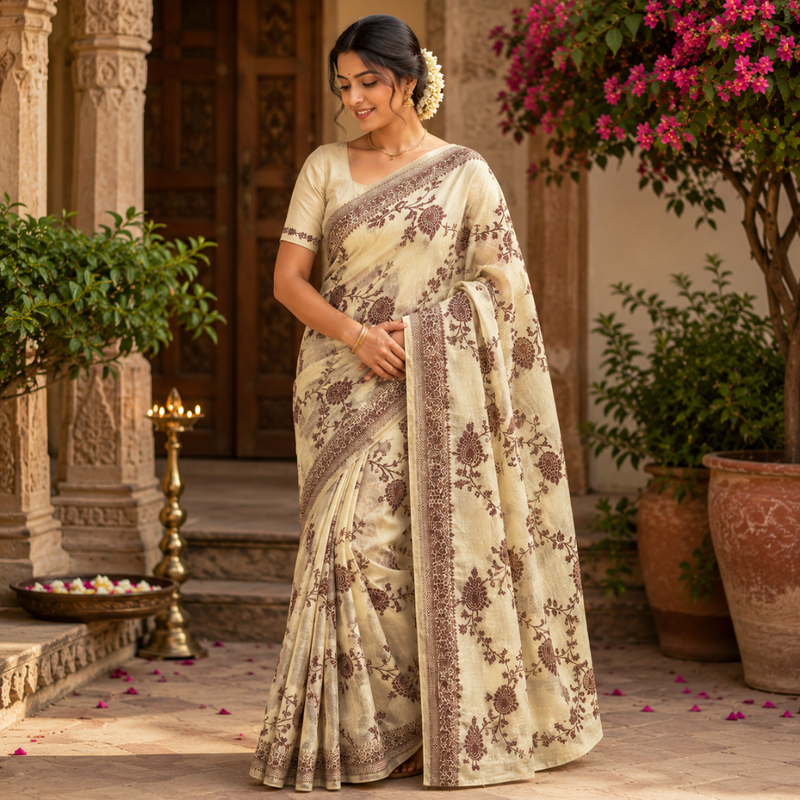 Women's Banarasi Silk Woven Saree with Unstitched Blouse Piece