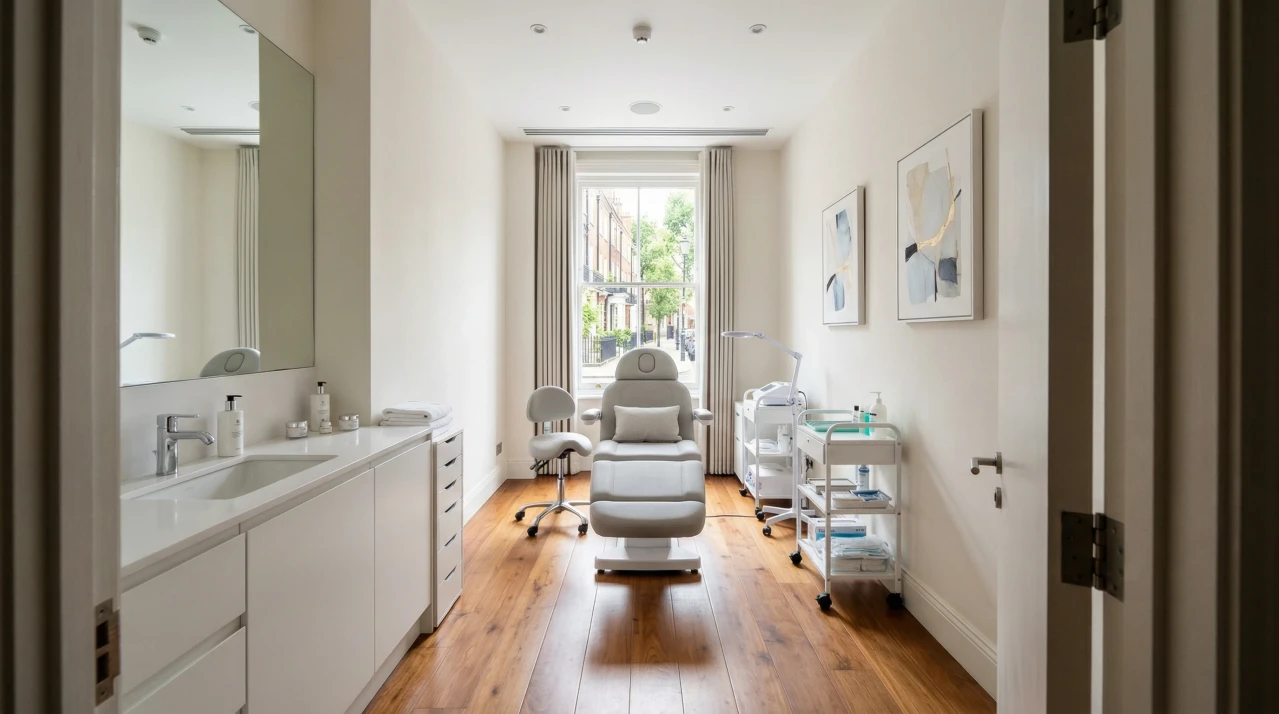 quiet treatment room with neutral interior styling.