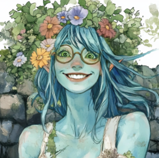 a lovely spring elf wearing flowers