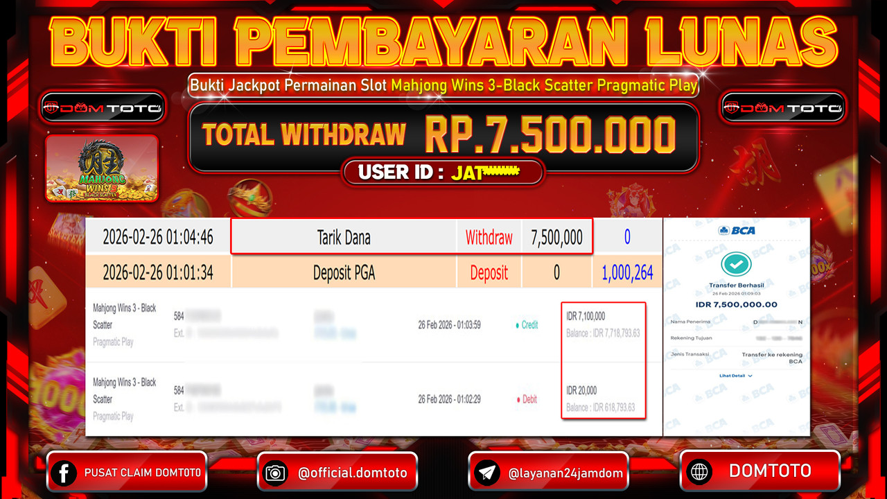 JACKPOT SLOT Mahjong Wins 3 - Black Scatter Pragmatic Play 26 FEBRUARI 2026