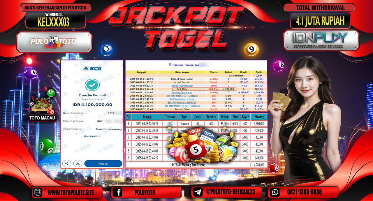 POLOTOTO JACKPOT TOGEL TOTO MACAU Rp.4.100.000,-