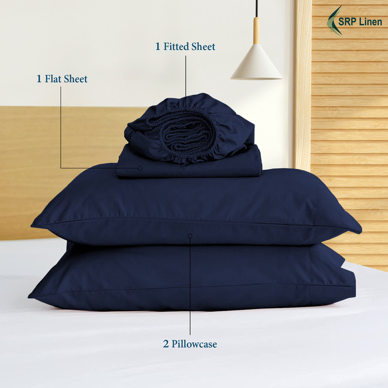 Picture of Hotel Brand 1000 Thread Count 6-Piece Extra Deep Pocket Super Soft Sheet Set Fit Upto 22 Inches Deep Pocket, Solid Pattern, 100% Egyptian Cotton @ 'hotellinen' (King, Navy Blue)