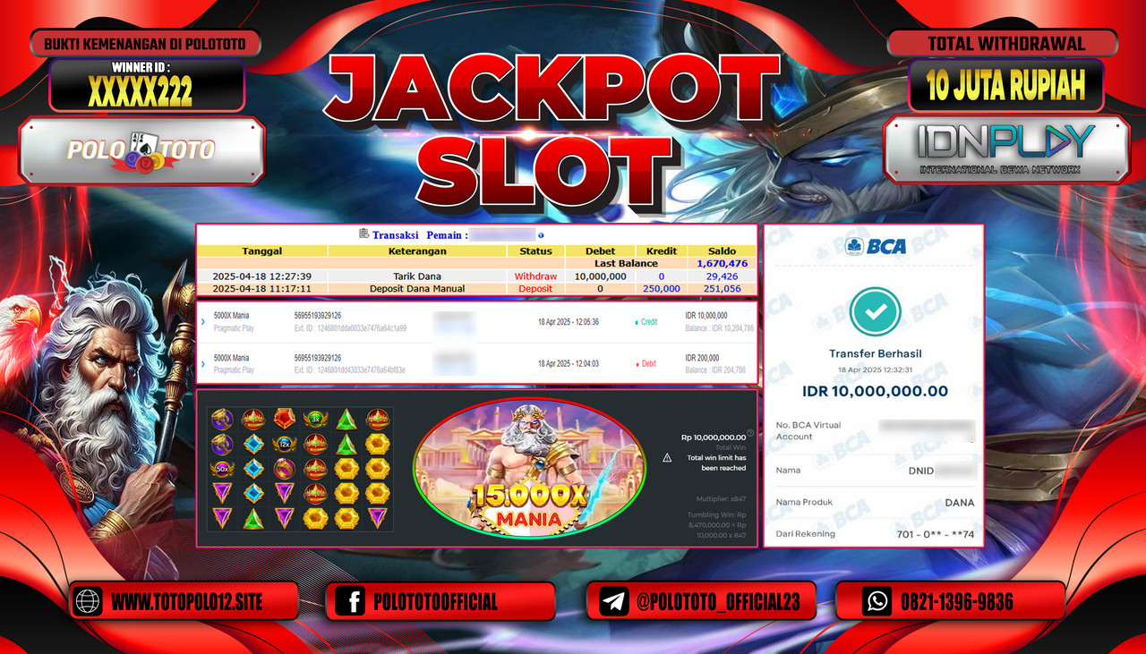 POLOTOTO JACKPOT SLOT 5000X MANIA Rp.10.000.000,-