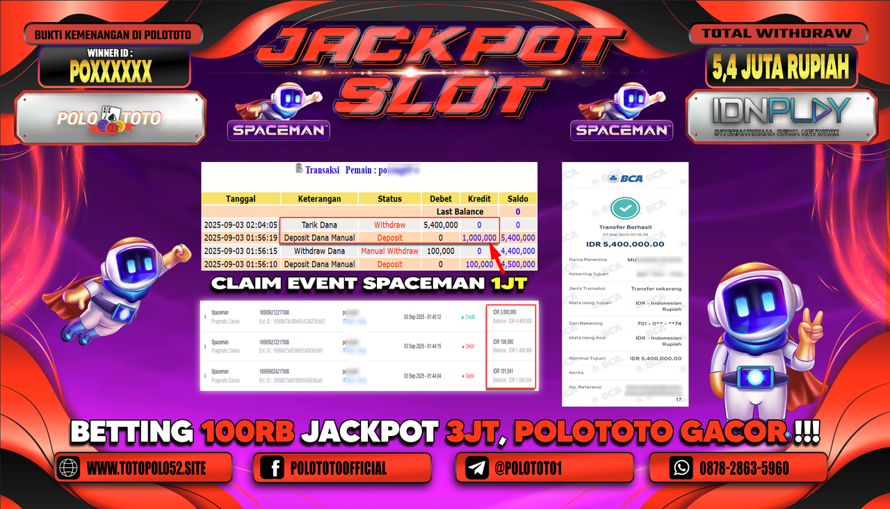 POLOTOTO JACKPOT SLOT SPACEMAN Rp.5.400.000,-