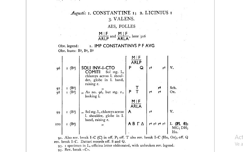 Nummus de Constantino I. SOLI INVICTO COMITI. Arlés  Arlb