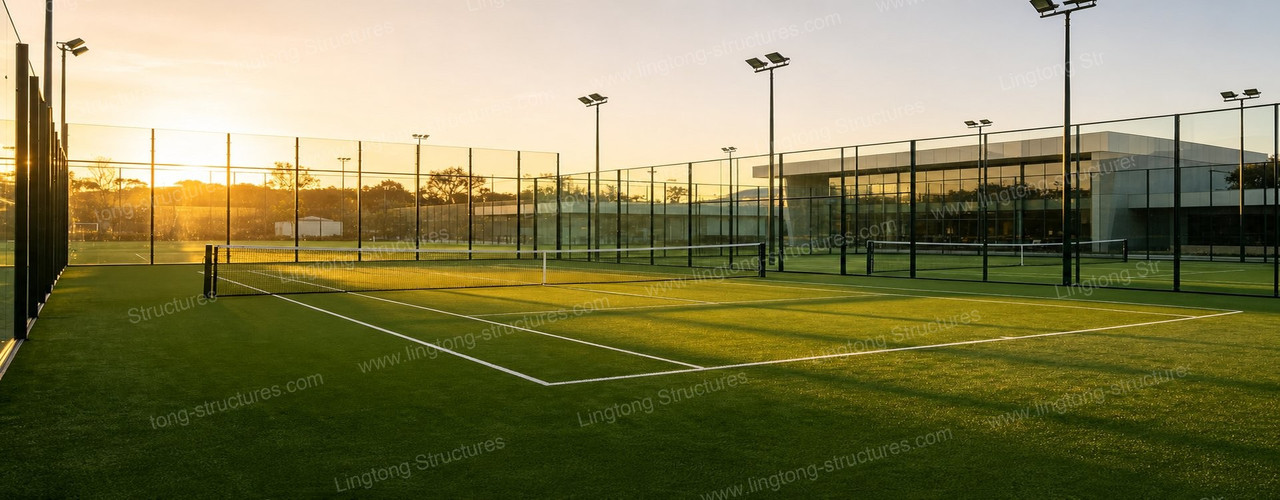 Aluminum Padel Court Tent Aluminum padel court tent structure with glass walls and indoor playing area