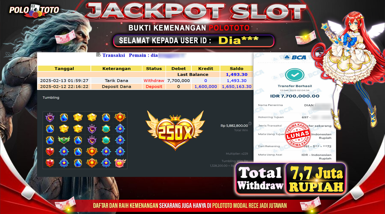 POLOTOTO JACKPOT SLOT STARLIGHT PRINCESS 1000 Rp.7.700.000,-