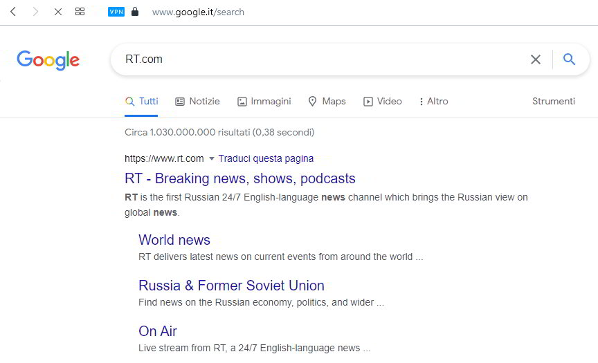 Ricerca Google con VPN Asia