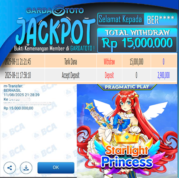 JACKPOT DI PERMAINAN  SLOT PRAGMATIC PLAY STARLIGHT PRINCESS WD Rp 15.000.000,- DIBAYAR LUNAS GARDATOTO MANTAP !