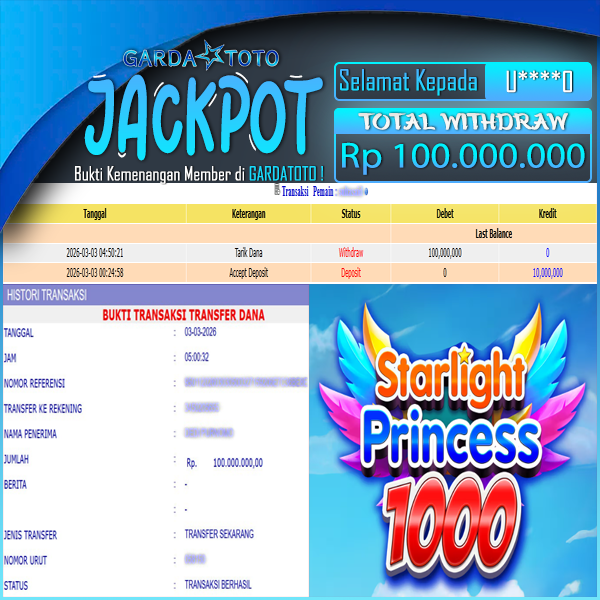 JACKPOT DI PERMAINAN SLOT STARLIGHT PRINCESS WD Rp100.000.000,- DIBAYAR LUNAS GARDATOTO MANTAP!