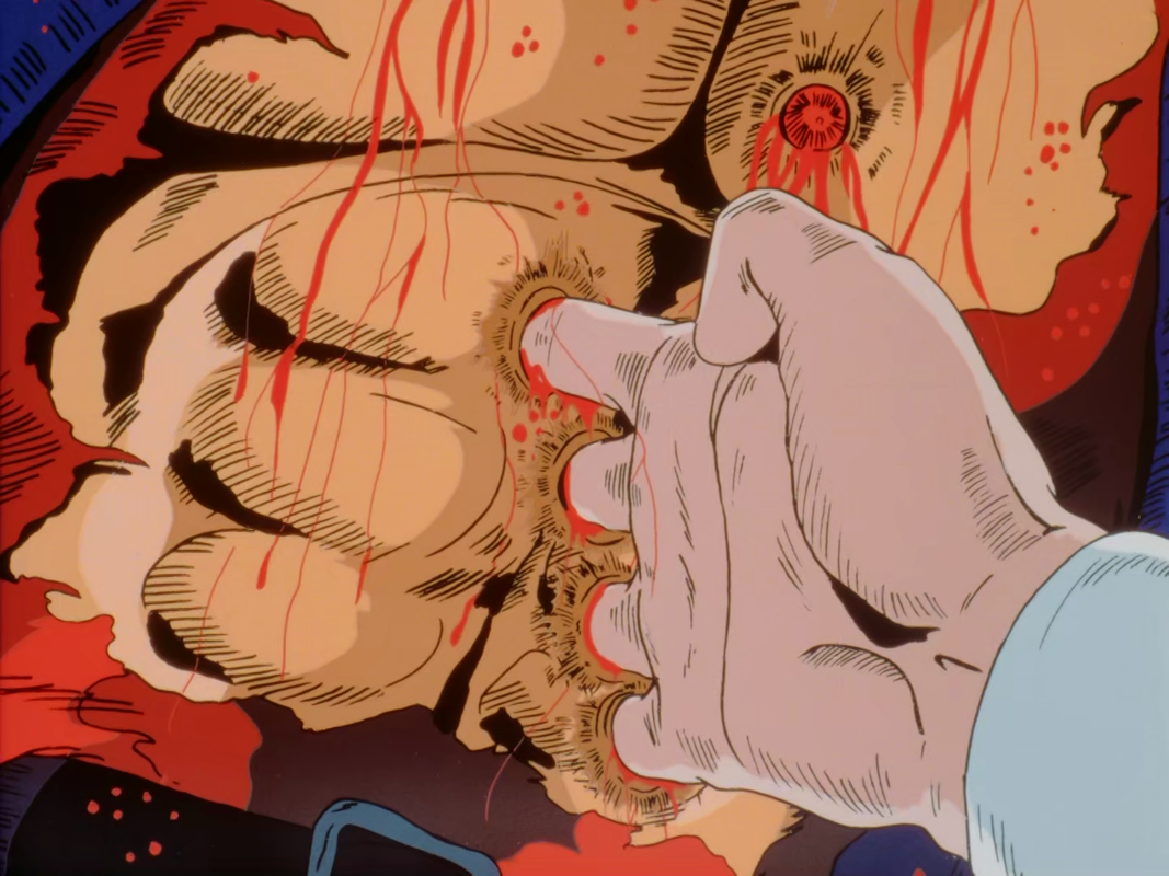 Closeup on Shin giving Kenshiro his seven scars