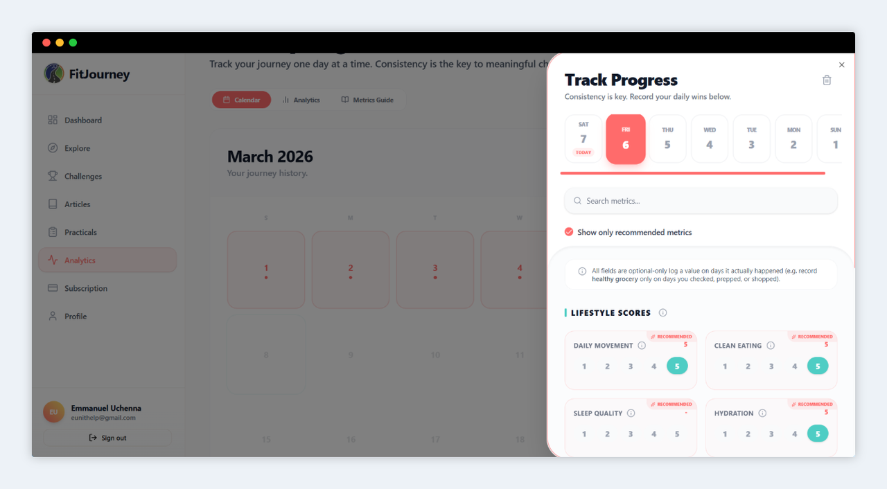 Progress tracking on FitJourney.app