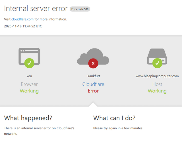 Störungsmeldung der Cloudflare-Vorschaltseite