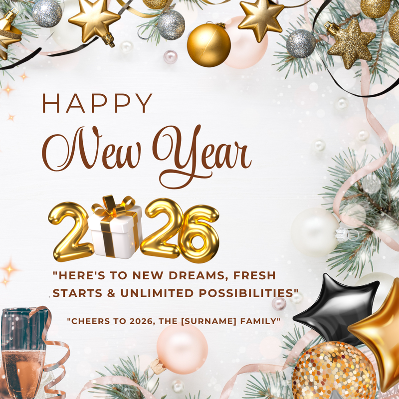 Happy New Year 2026 Gold Card (Editable in Canva)