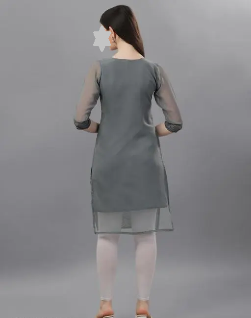 Trendy Chikan Embroidery Georgette Kurti Color Grey (R109)
