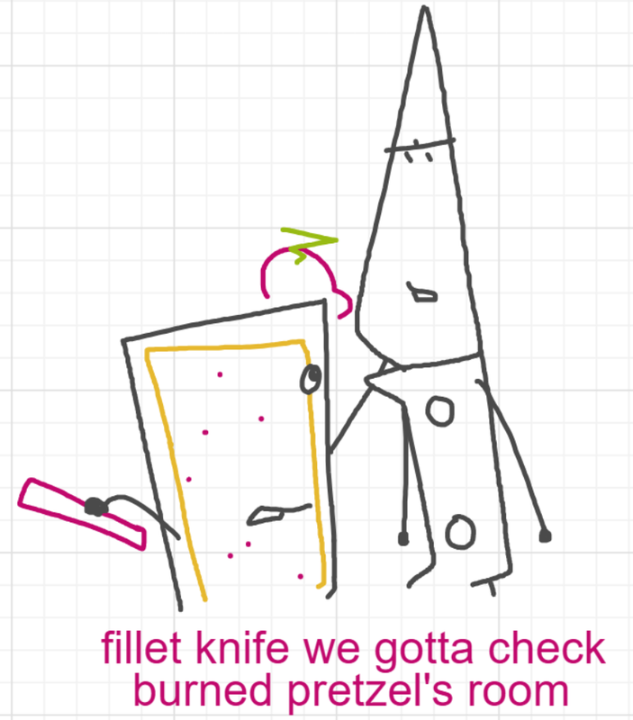 A panel from A Murder On The, episode six of the Board Boards object show by Furretwalk/WalkingFurret.