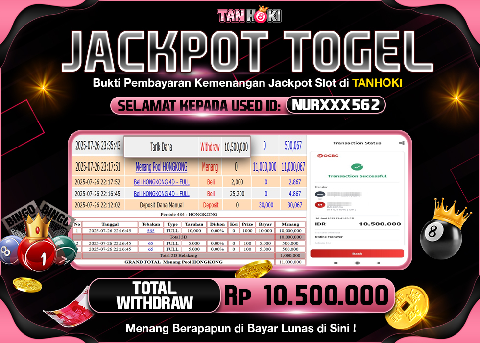 TANHOKI JACKPOT TOGEL HONGKONG LOTTO Rp.10.500.000 ,- LUNAS