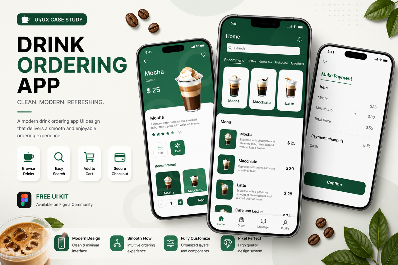Drink Ordering App – UX/UI Design | Free UI KIT