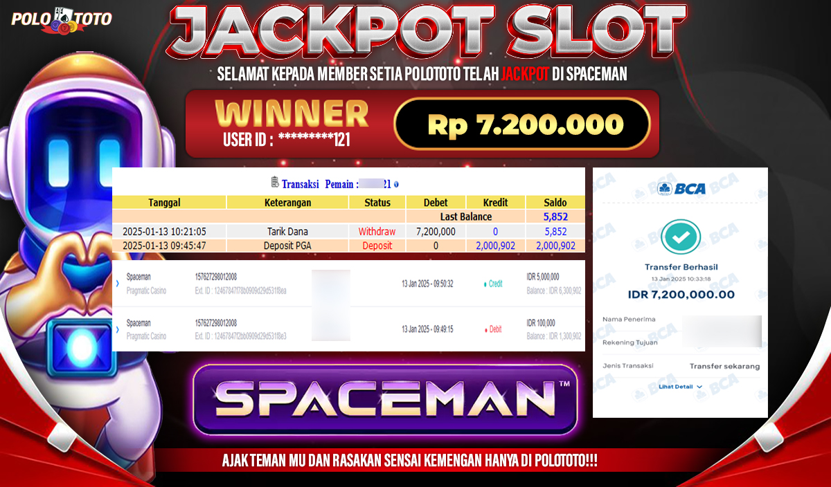 POLOTOTO JACKPOT SLOT SPACEMAN Rp.7,200.000,-