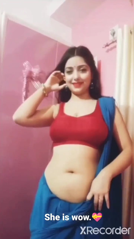Rupsa Sexy Boobs and Navel in red bra and blue saree.mp4_snapshot_00.30.364