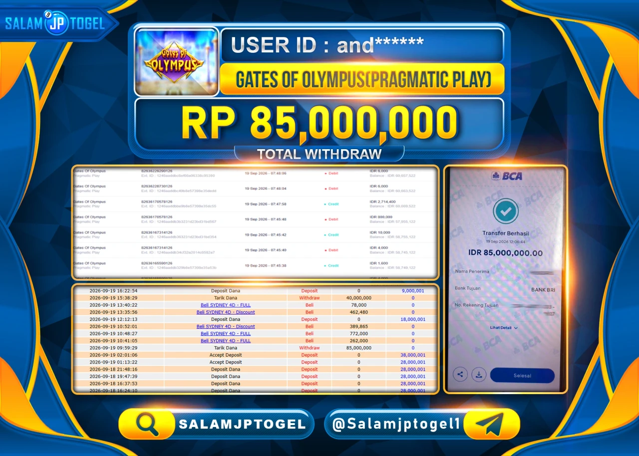 SALAMJPTOGEL JACKPOT MENANG SLOT GATES OF OLYMPUS Rp.85,000,000 - LUNAS