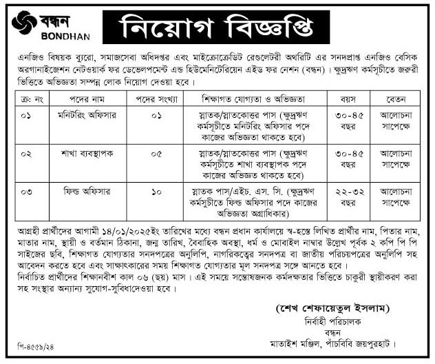 BONDHAN-Joypurhat-Job-Circular-2024