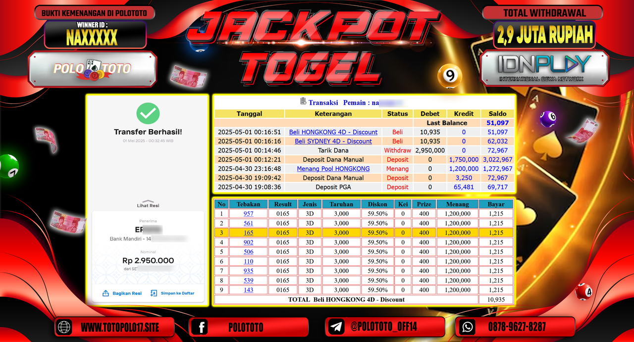 POLOTOTO JACKPOT TOGEL HONGKONG LOTTO Rp.2.950.000,-