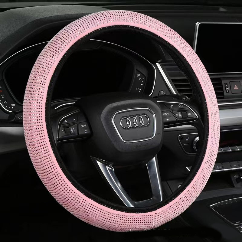 Bright pink Crystal Rhinestone Steering Wheel Cover – Elastic Stretch Design with Full Diamond Embellishment