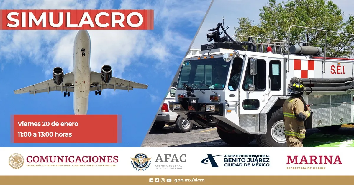 Realizan simulacro de choque de aeronave en el AICM