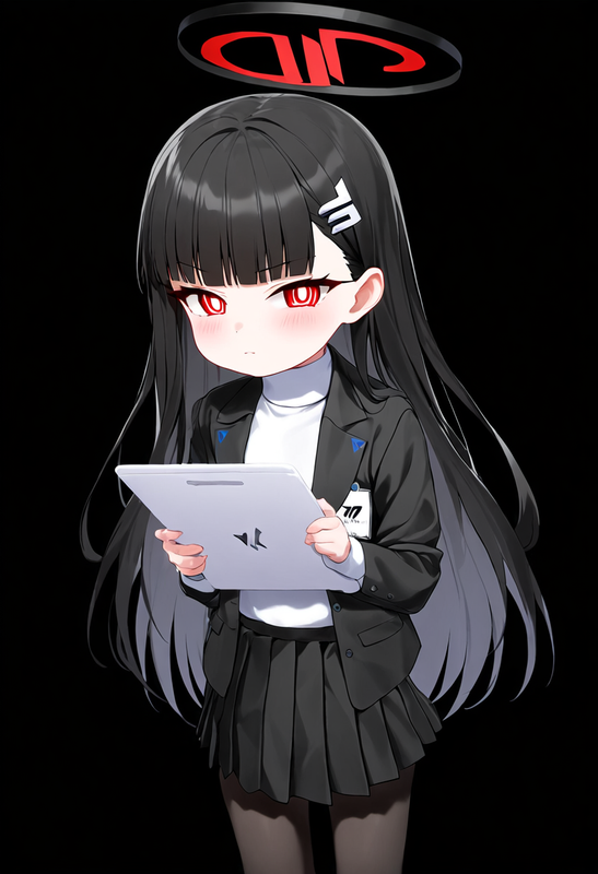 1 girl, healthyman, rio (blue archive), aged down, {little child}, black backgro s-117851612