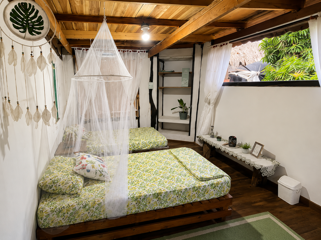 Oya green room with two twin beds