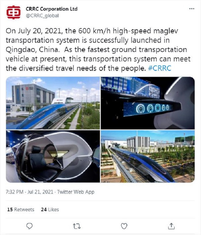 China telah luncurkan kereta api levitasi magnetik terbaru, mampu melaju hingga 600 km/jam.