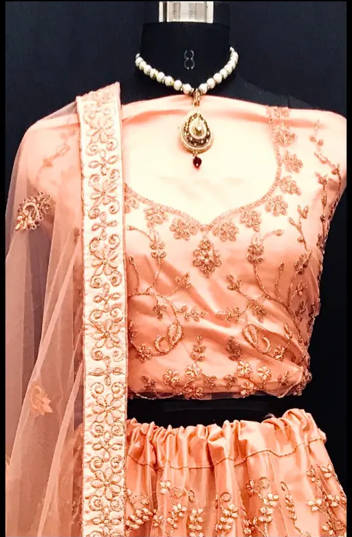 Elegant Peach Net Lehenga Choli by Gopinath Enterprise - Semi-Stitched Blouse with Extra Inner and Dupatta, Ideal for Weddings, Festivals, and Parties (R225)
