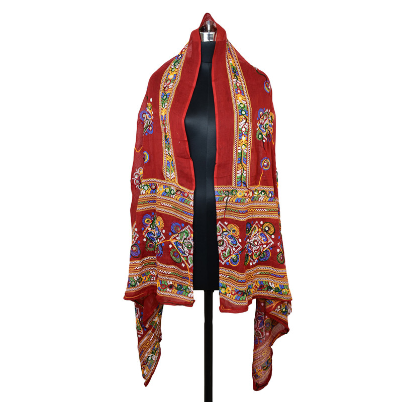 Women's Cotton Dupatta Wrap Stole Mirror Work Embroidery Ethinic Scarves Chunni - Picture 2 of 103