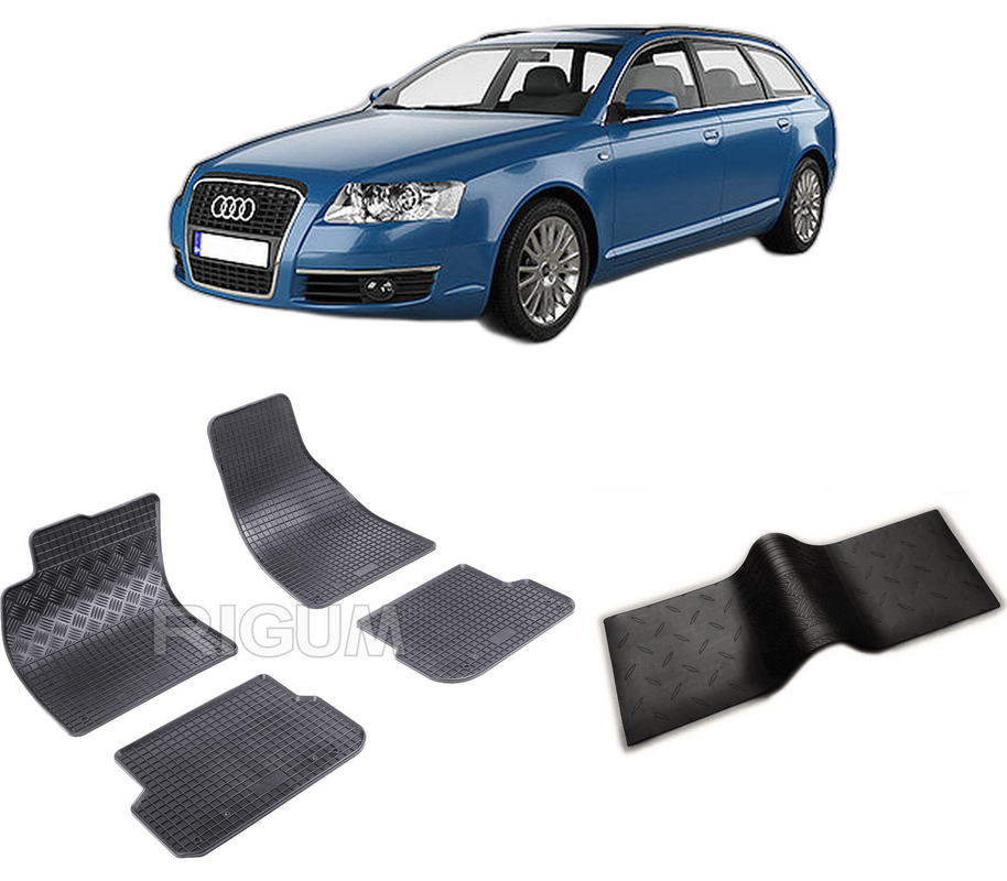 Set covorase auto AUDI A6 C6 din 03.2006-2011, cu covoras tunel median, CAROSERIE COMBI, Presuri cauciuc 100%, compatibil cu autoturismul AUDI A6 C6, Rigum
