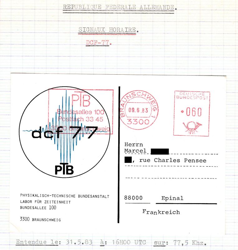 QSL STATIONS HORAIRES QSL-DCF77-83