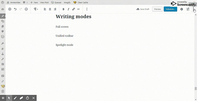 Fullscreen mode gif | WordPress Bloggers: Must Know Gutenberg Tips & Tricks