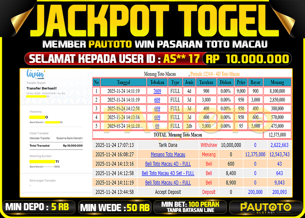 BUKTI JACKPOT LUNAS PAUTOTO