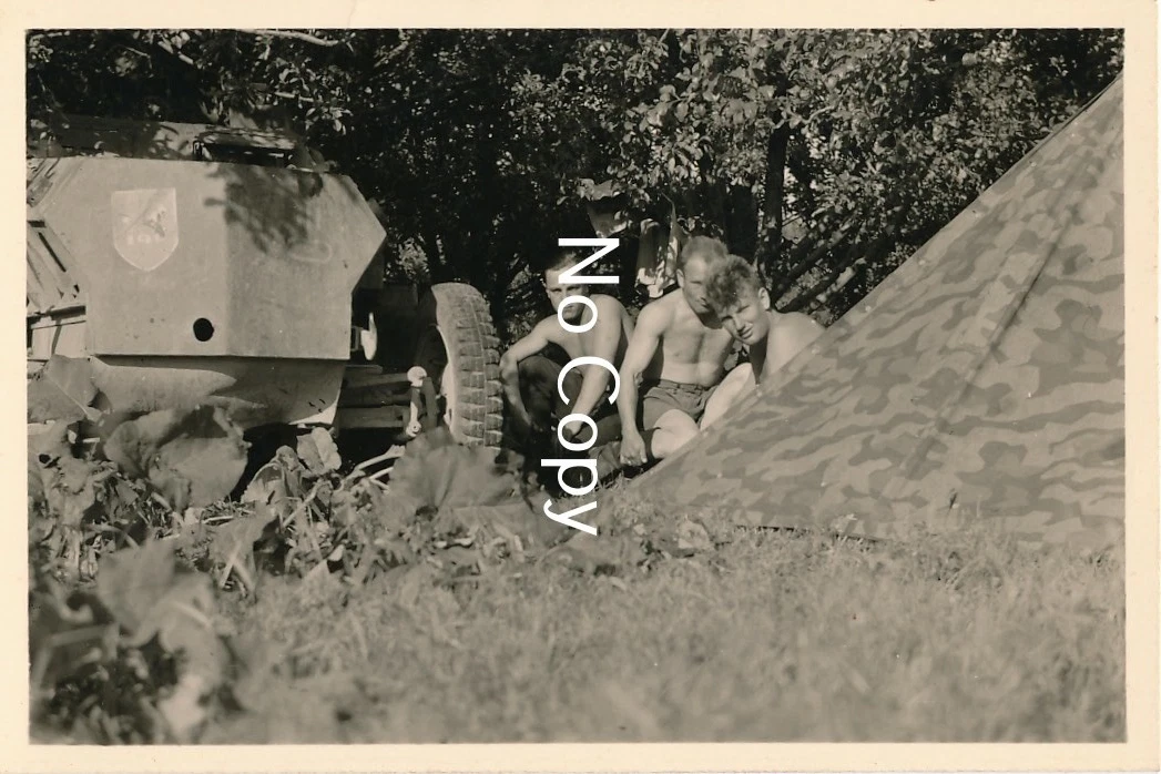 Foto WK2 Sturmgeschütz Panzer Stug 190 - Panzer Spähwagen getarnt Wappen X221