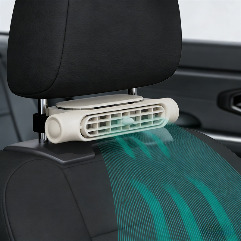 Beige Cordless Dual-Turbo Car Seat Cooling Fan with Velcro Mount - Powerful 3-Speed Backrest Ventilation, Adjustable Airflow Angle & Hair-Safe Design