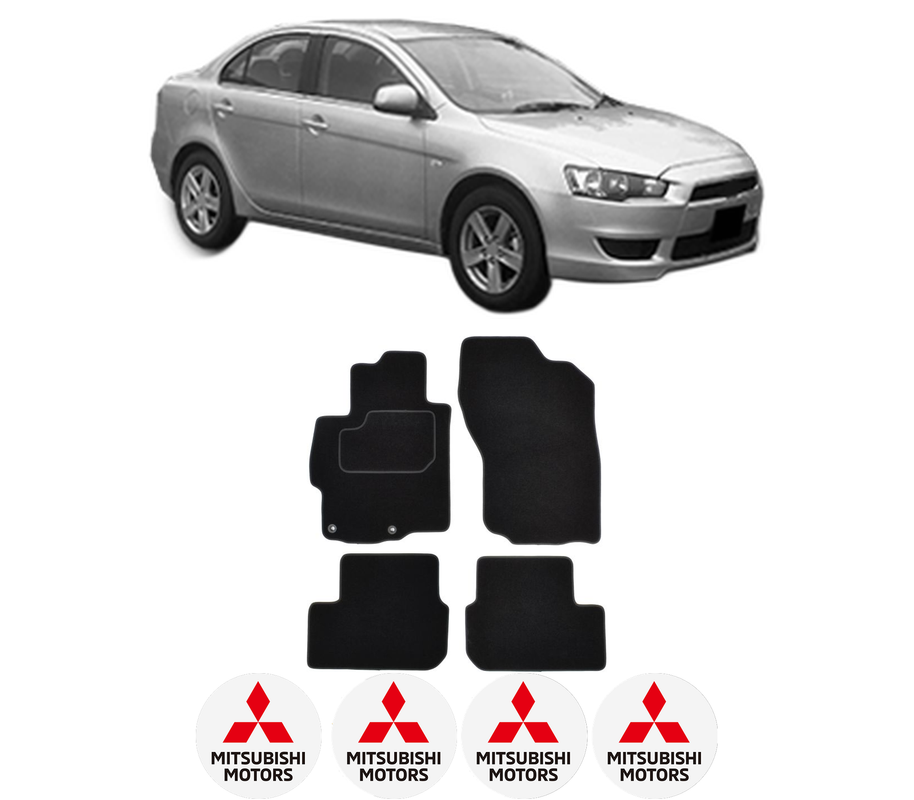 Set Covorase Presuri MITSUBISHI LANCER VIII (CY_A, CZ_A) din 2008-2015, Auto, Material Textil Mocheta, 4 Stickere auto cu MITSUBISHI