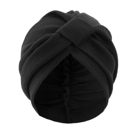 Black 3 Pack Women's Cotton Waffle Knit Turban Headwrap - Thickened Indian Style Beanie Cap - One Size Fits All for global Daily Wear